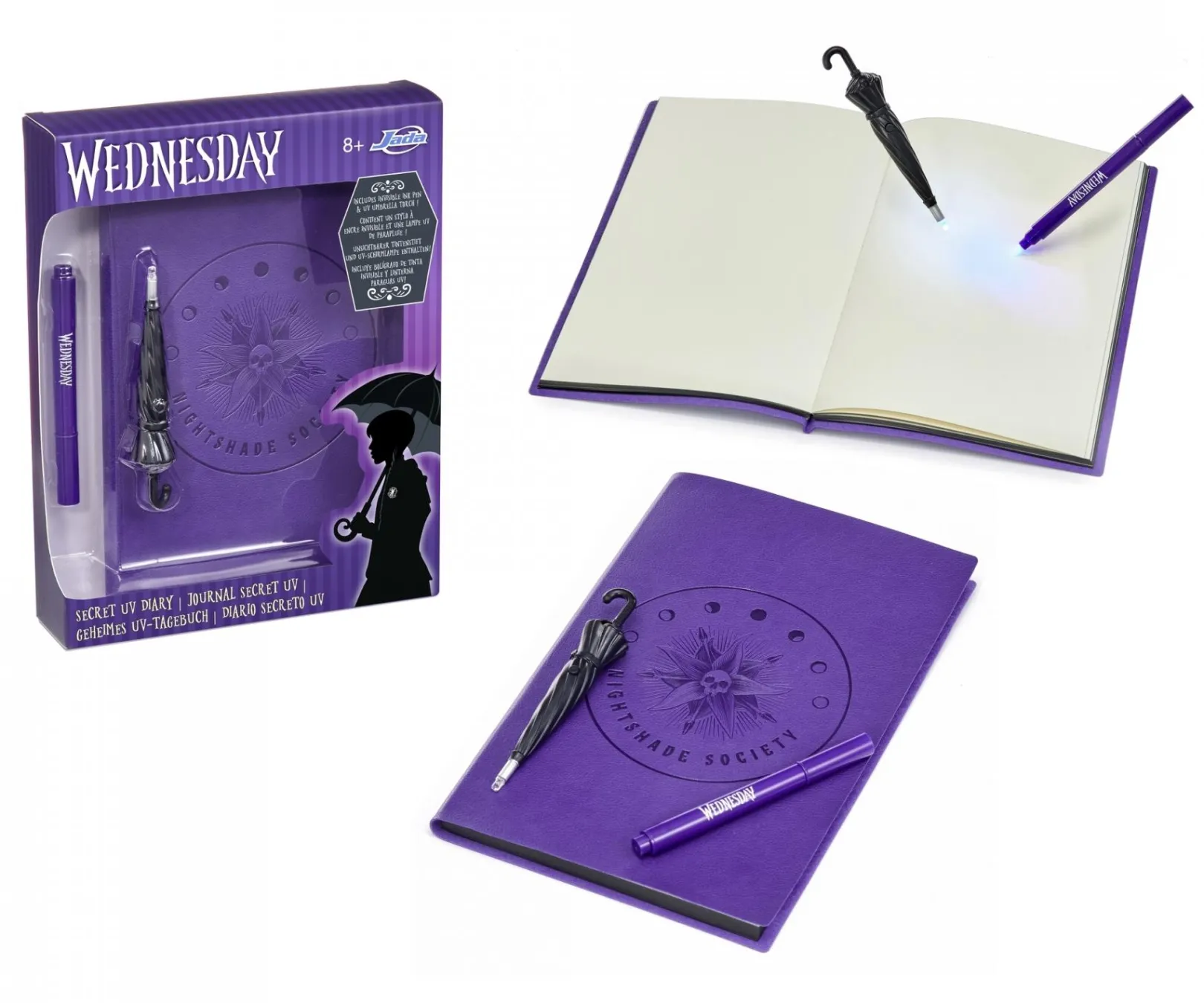 Discount Jada Wednesday Addams Tagebuch (A5, 144 Seiten) - Notizbuch inkl. magischem Stift mit UV-Licht